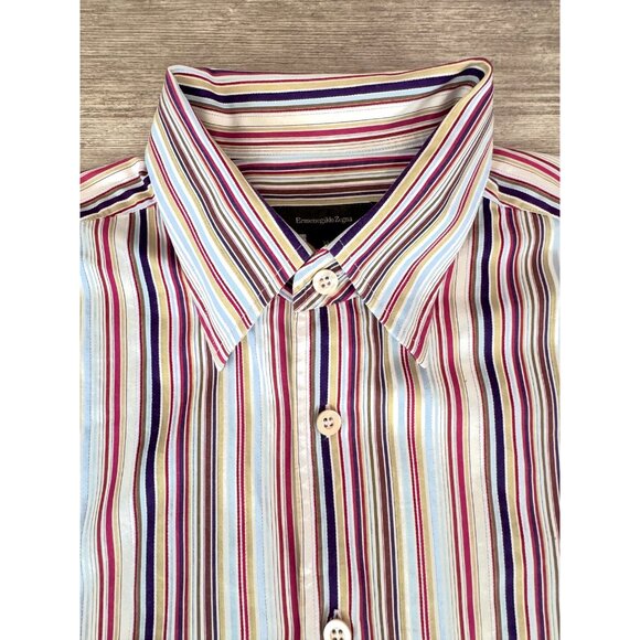 Ermenegildo Zegna Hidden Button Down Stripe Shirt XL Made in Italy 100% Cotton - Picture 4 of 10